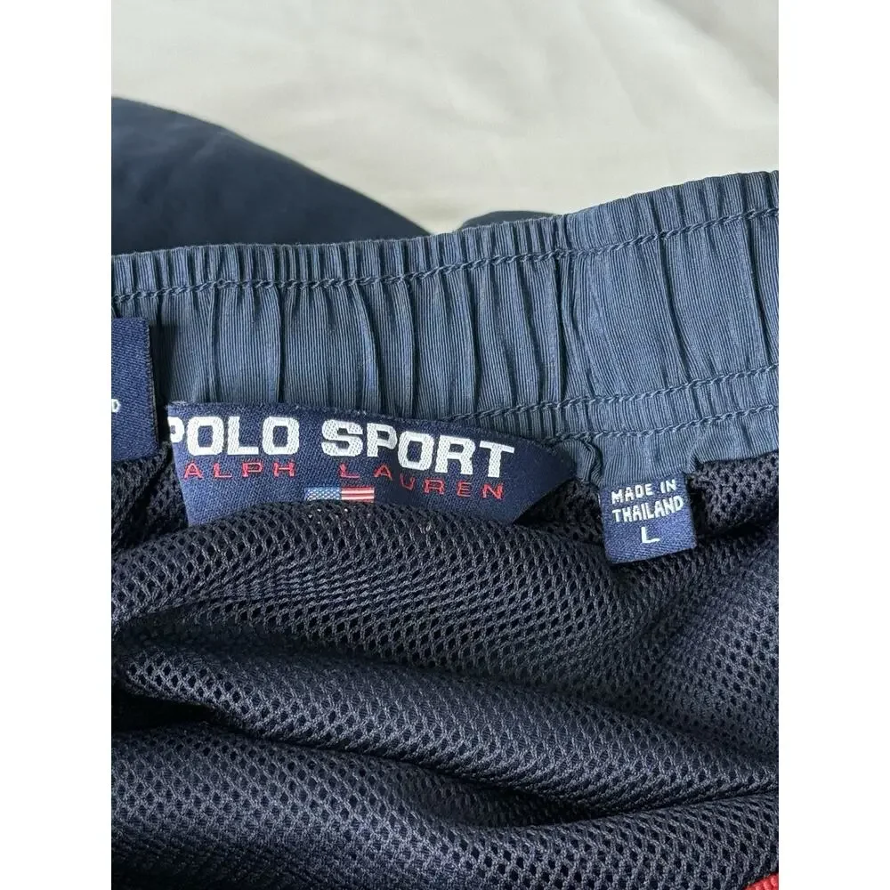 Polo Sport Ralph Lauren Navy Blue Swim Trunks Large Red Drawstring Mesh Lined